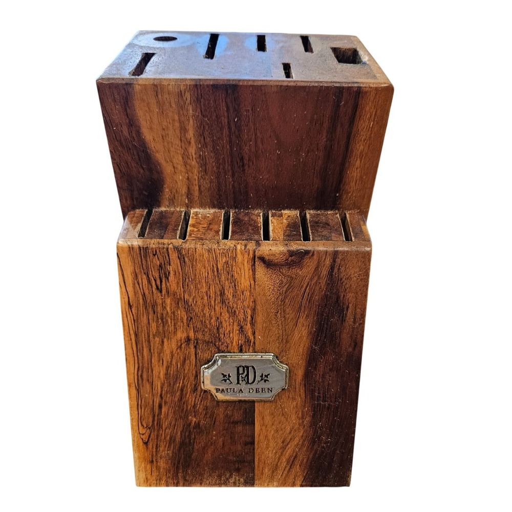 Paula Deen Acacia Wood Knife Block 13 Slot Tiered Countertop Cutlery Organizer